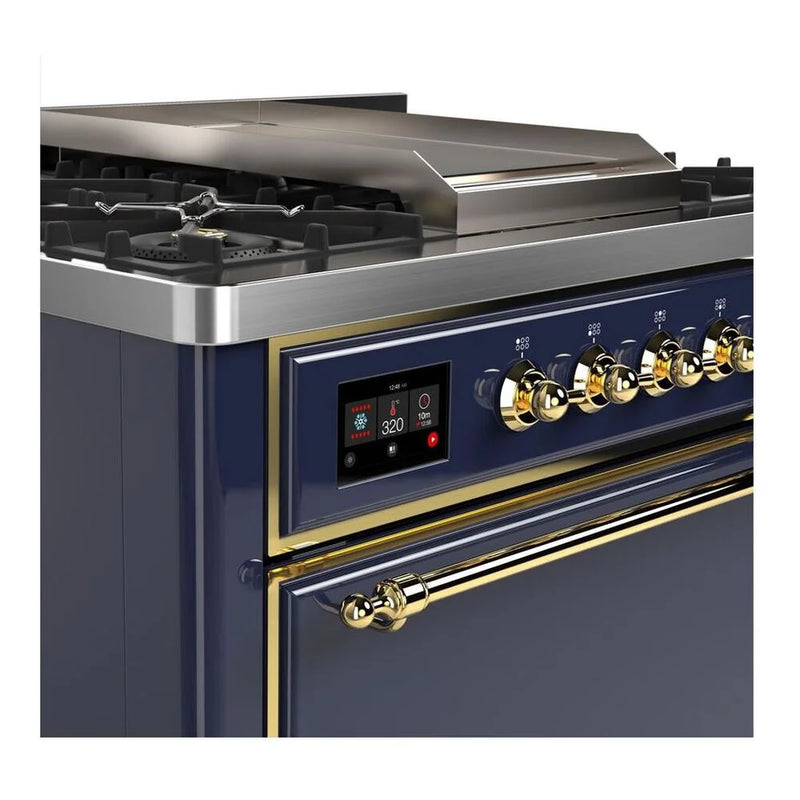 ILVE Majestic II 36" Dual Fuel Freestanding Range in Midnight Blue with Brass Trim, UM09FDQNS3MBGLP
