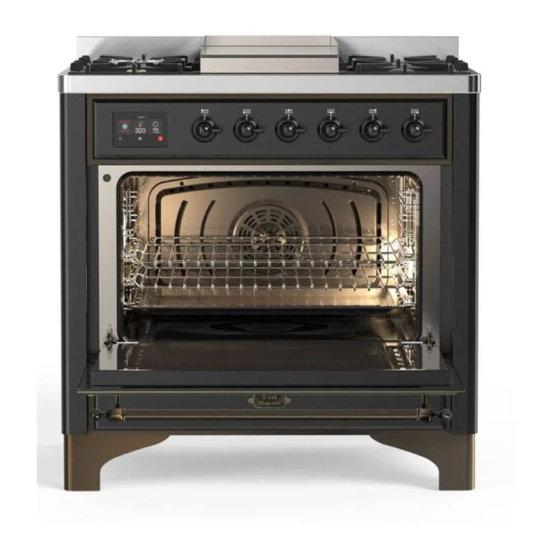 ILVE Majestic II 36" Dual Fuel Freestanding Range in Graphite Matte with Burnished Trim, UM09FDQNS3MGBLP