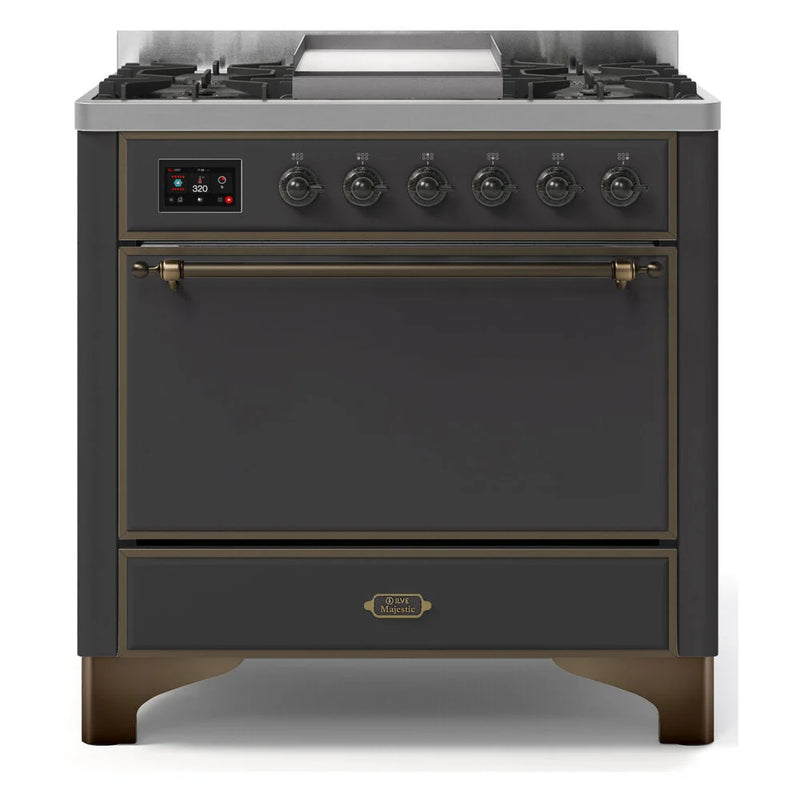 ILVE Majestic II 36" Dual Fuel Freestanding Range in Graphite Matte with Burnished Trim, UM09FDQNS3MGB