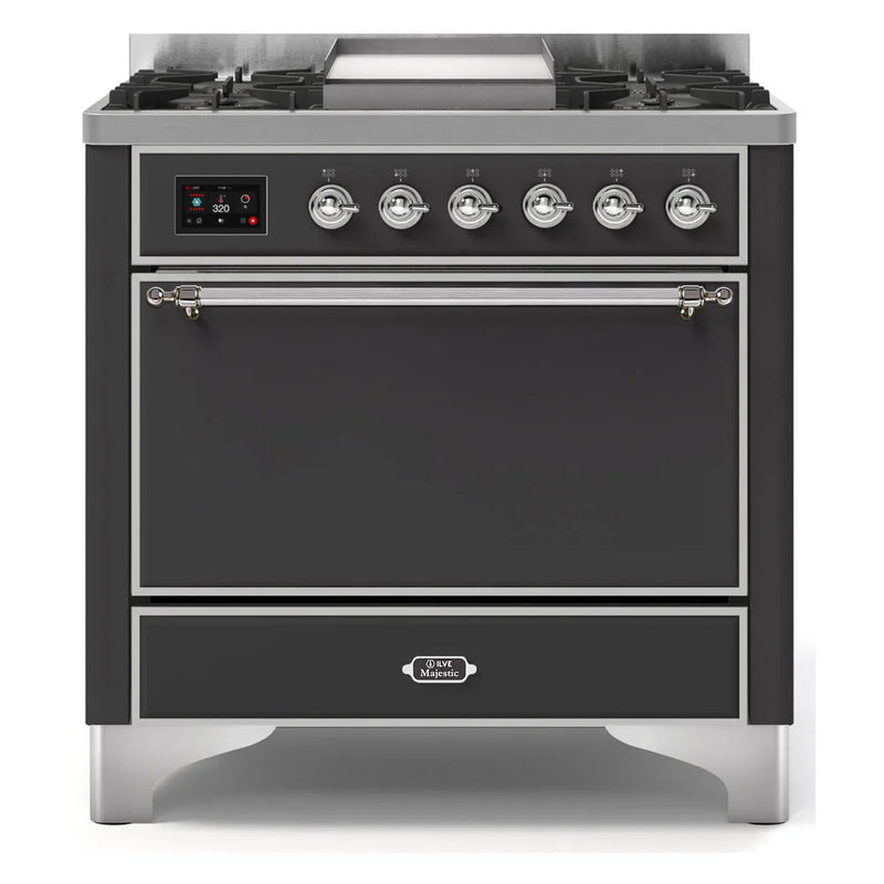 ILVE Majestic II 36" Dual Fuel Freestanding Range in Graphite Matte with Chrome Trim, UM09FDQNS3MGCLP