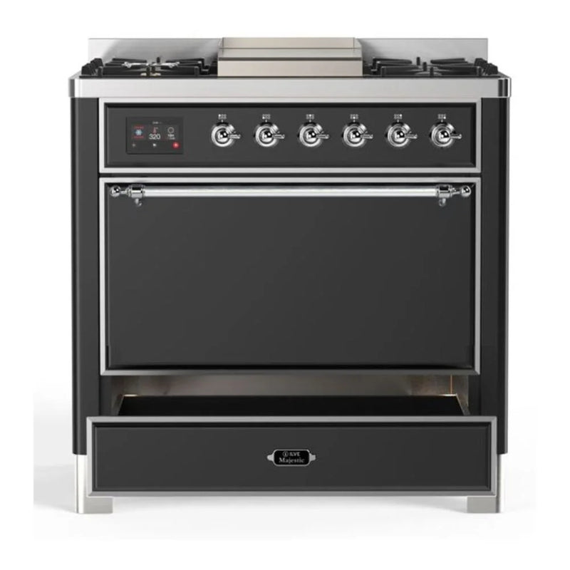 ILVE Majestic II 36" Dual Fuel Freestanding Range in Graphite Matte with Chrome Trim, UM09FDQNS3MGCLP