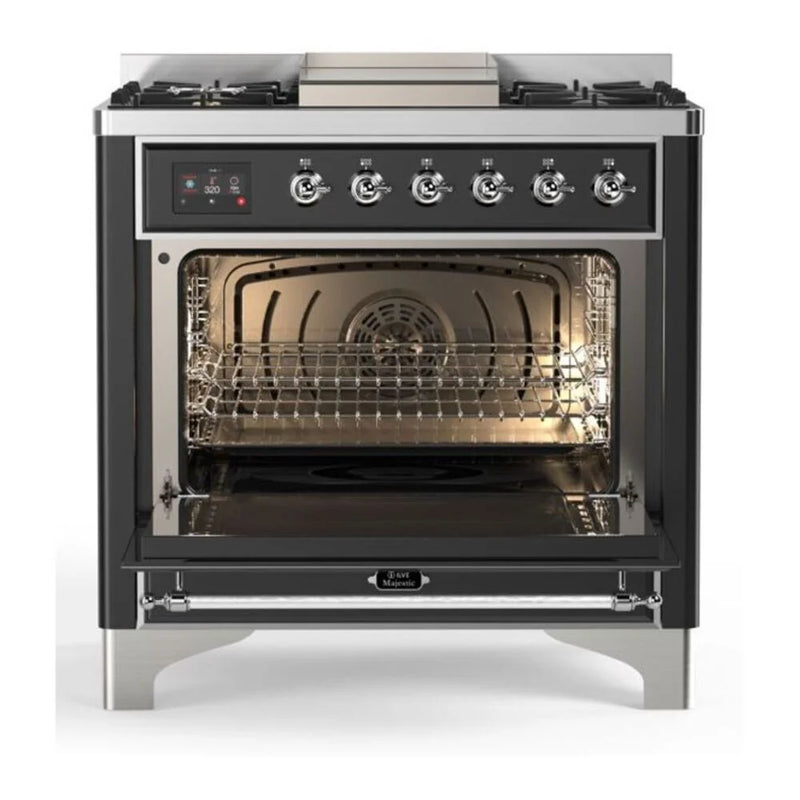 ILVE Majestic II 36" Dual Fuel Freestanding Range in Graphite Matte with Chrome Trim, UM09FDQNS3MGC