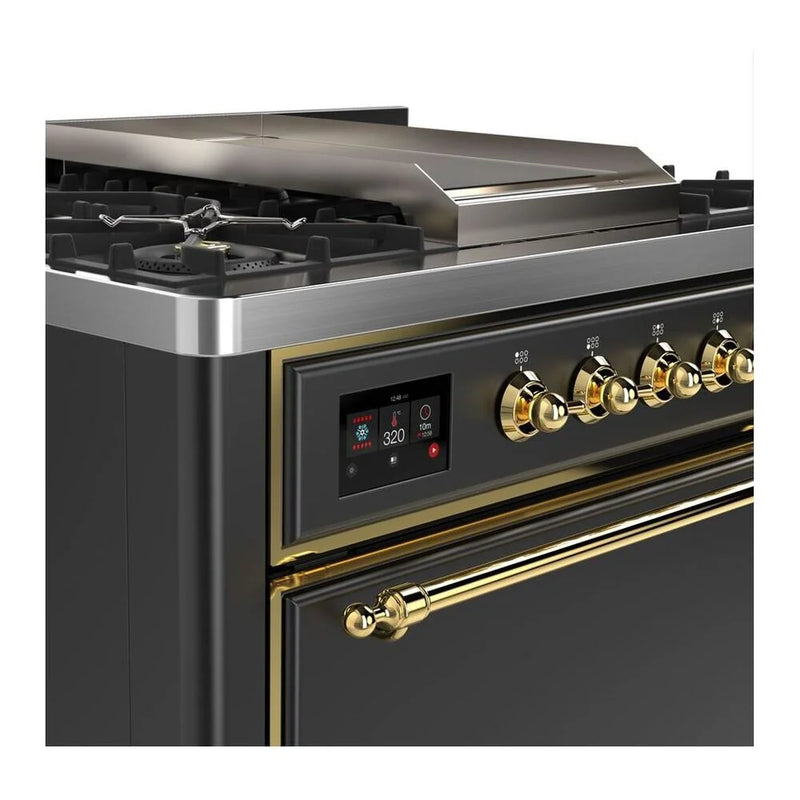 ILVE Majestic II 36" Dual Fuel Freestanding Range in Graphite Matte with Brass Trim, UM09FDQNS3MGG