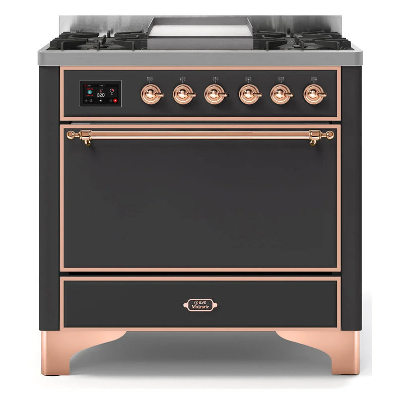 ILVE Majestic II 36" Dual Fuel Freestanding Range in Graphite Matte with Copper Trim, UM09FDQNS3MGPLP
