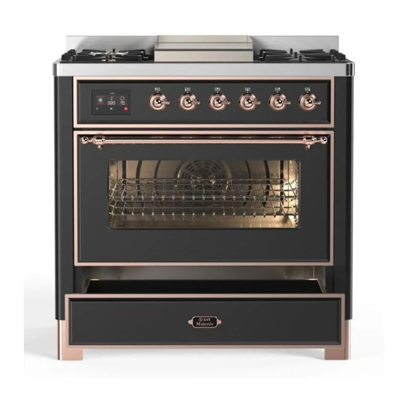 ILVE Majestic II 36" Dual Fuel Freestanding Range in Graphite Matte with Copper Trim, UM09FDQNS3MGP
