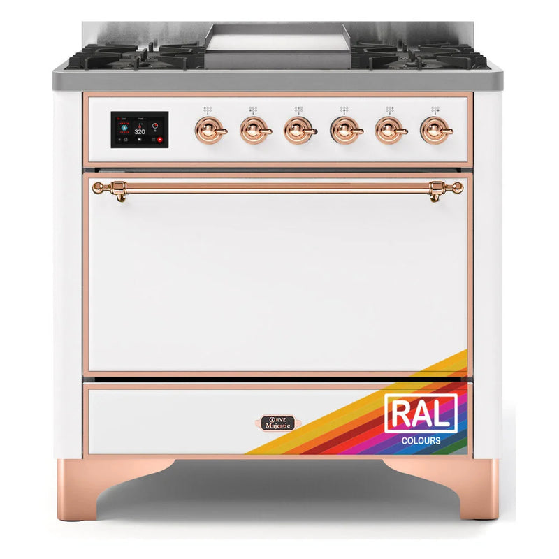 ILVE Majestic II 36" Dual Fuel Freestanding Range in RAL Color with Copper Trim, UM09FDQNS3RAPLP