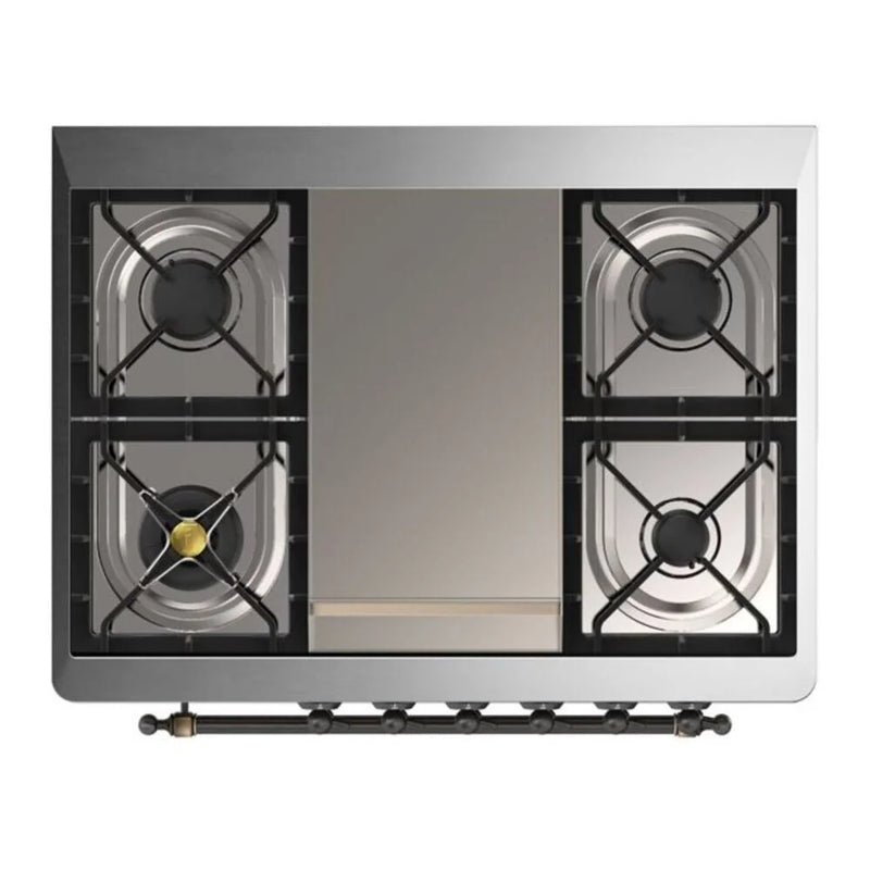 ILVE Majestic II 36" Dual Fuel Freestanding Range in Stainless Steel with Burnished Trim, UM09FDQNS3SSBLP