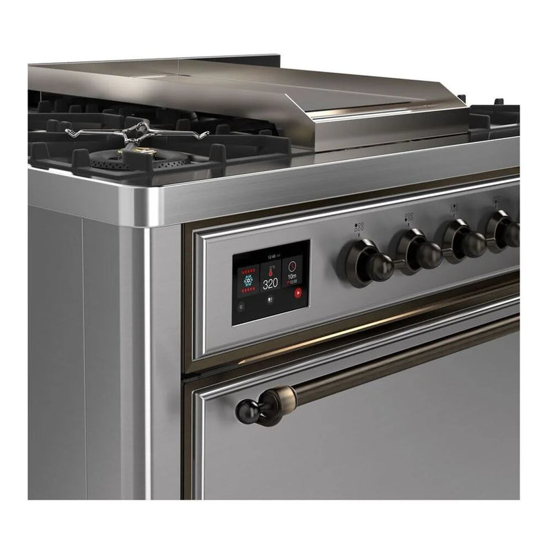ILVE Majestic II 36" Dual Fuel Freestanding Range in Stainless Steel with Burnished Trim, UM09FDQNS3SSB
