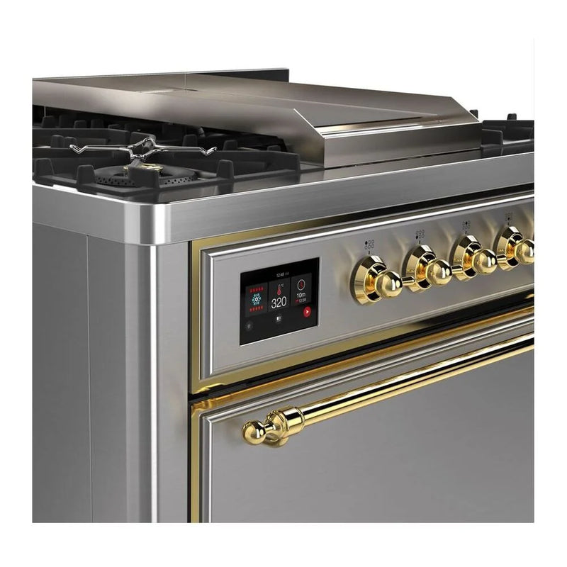 ILVE Majestic II 36" Dual Fuel Freestanding Range in Stainless Steel with Brass Trim, UM09FDQNS3SSGLP