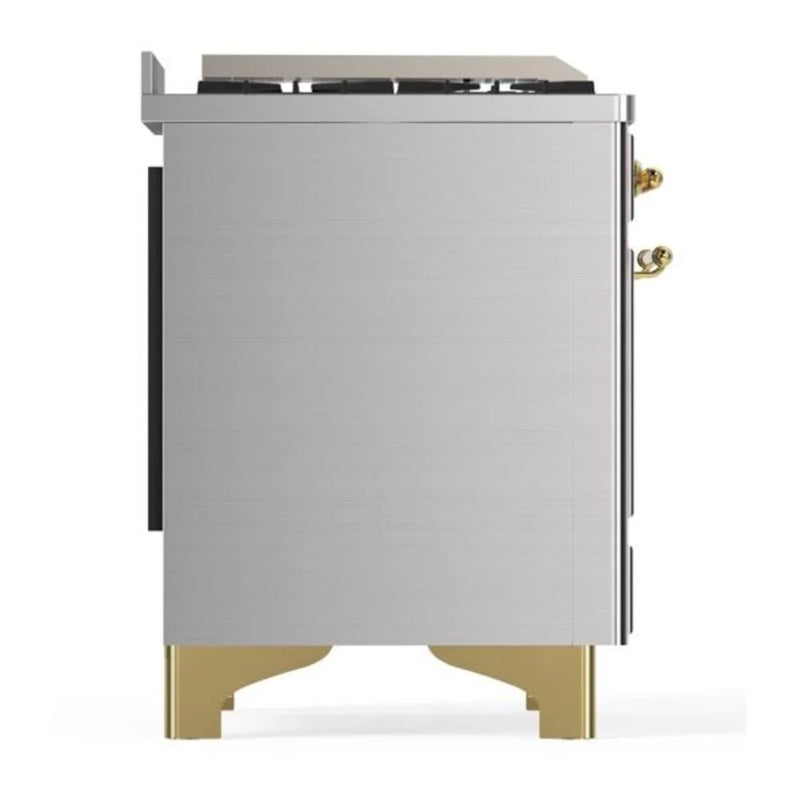 ILVE Majestic II 36" Dual Fuel Freestanding Range in Stainless Steel with Brass Trim, UM09FDQNS3SSGLP