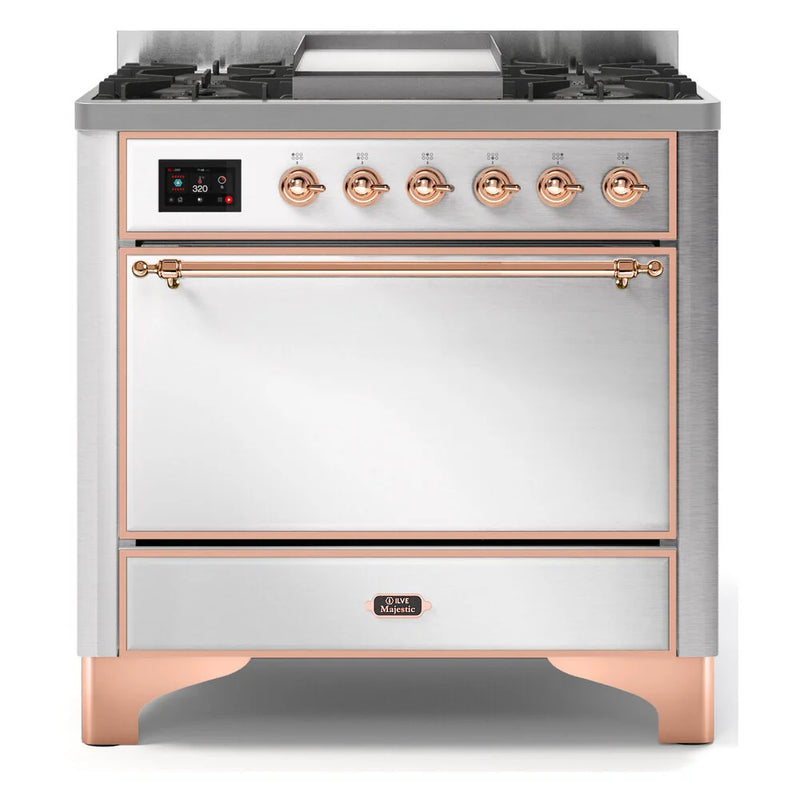 ILVE Majestic II 36" Dual Fuel Freestanding Range in Stainless Steel with Copper Trim, UM09FDQNS3SSP