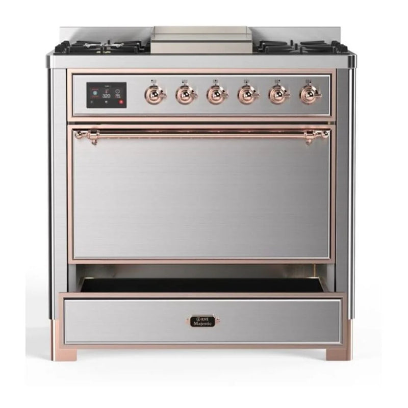 ILVE Majestic II 36" Dual Fuel Freestanding Range in Stainless Steel with Copper Trim, UM09FDQNS3SSP