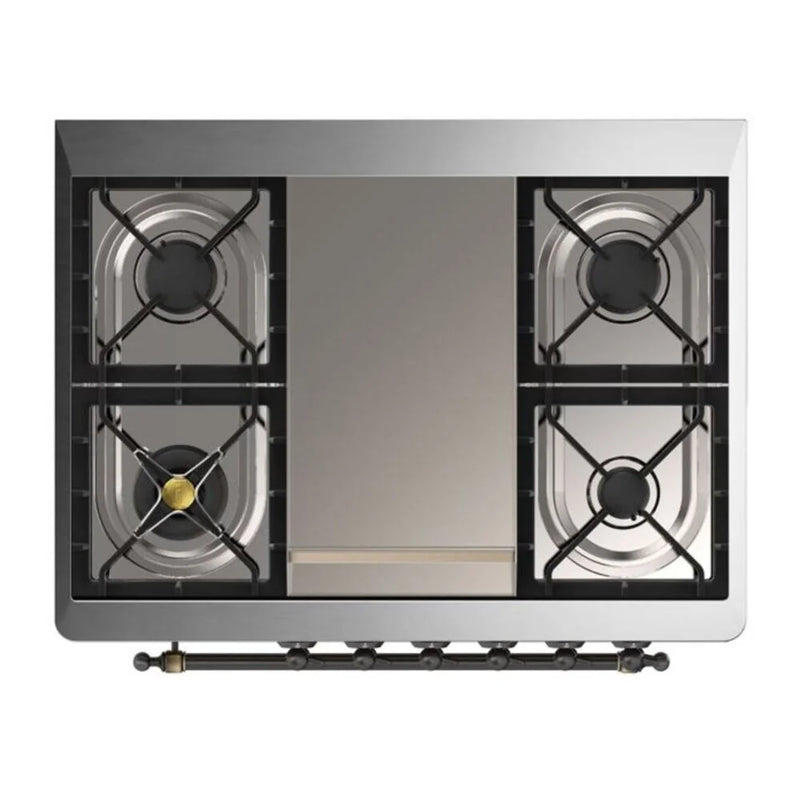 ILVE Majestic II 36" Dual Fuel Freestanding Range in White with Burnished Trim, UM09FDQNS3WHBLP