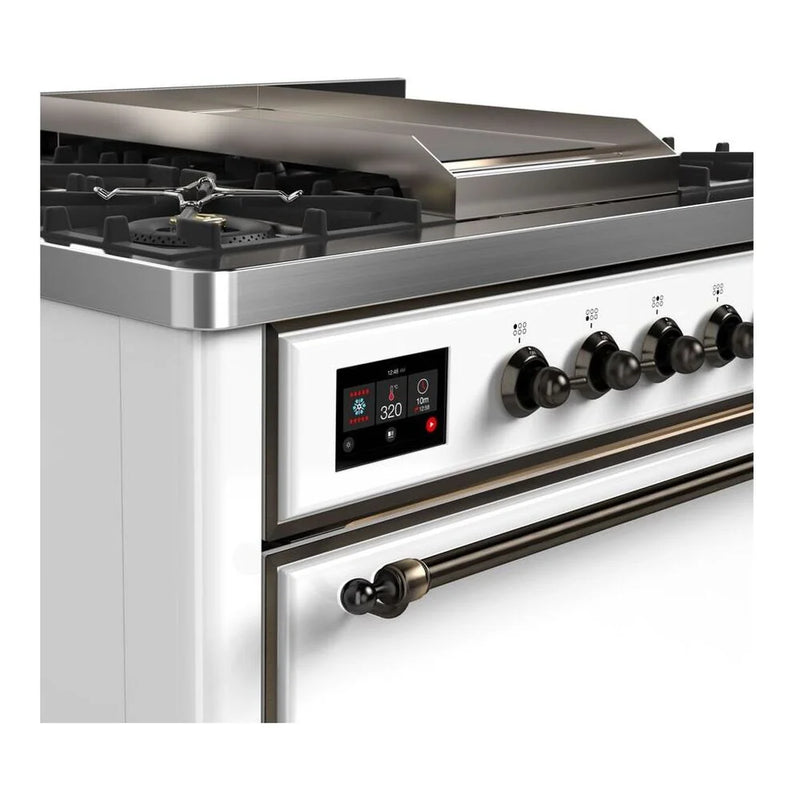 ILVE Majestic II 36" Dual Fuel Freestanding Range in White with Burnished Trim, UM09FDQNS3WHB