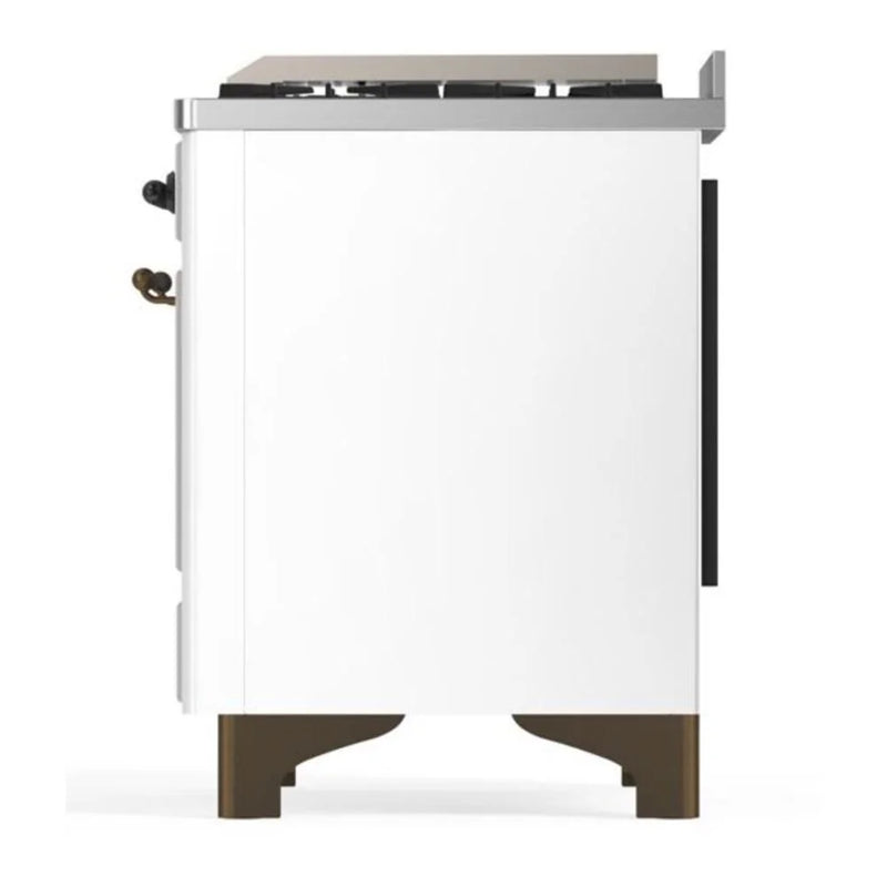 ILVE Majestic II 36" Dual Fuel Freestanding Range in White with Burnished Trim, UM09FDQNS3WHB