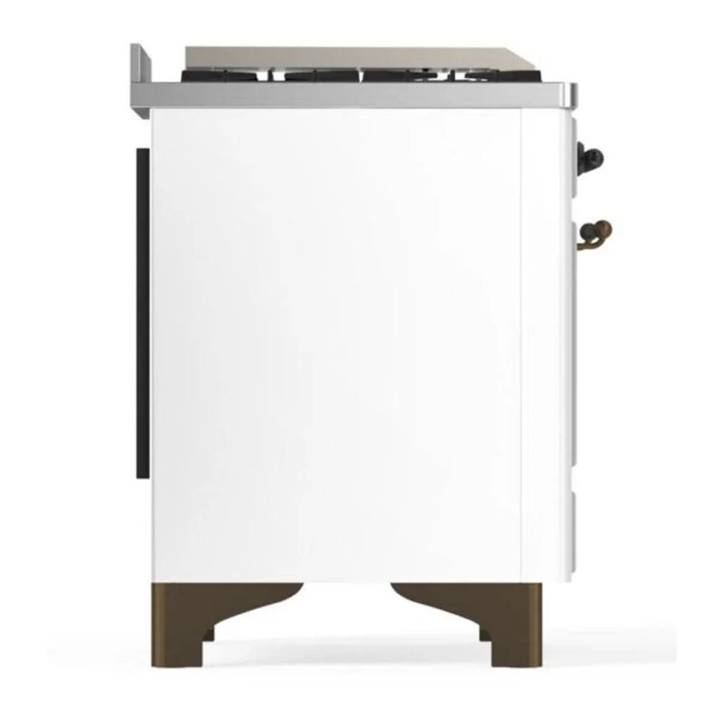 ILVE Majestic II 36" Dual Fuel Freestanding Range in White with Burnished Trim, UM09FDQNS3WHB