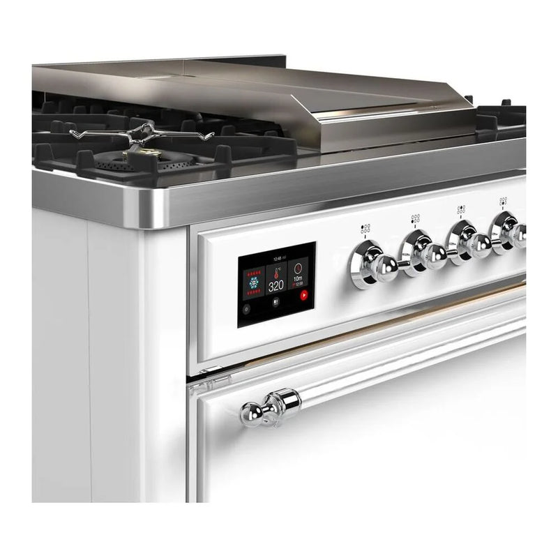 ILVE Majestic II 36" Dual Fuel Freestanding Range in White with Chrome Trim, UM09FDQNS3WHCLP