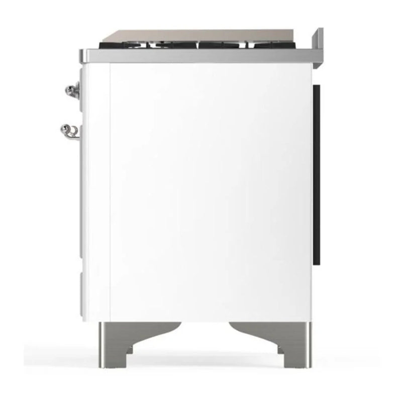 ILVE Majestic II 36" Dual Fuel Freestanding Range in White with Chrome Trim, UM09FDQNS3WHC