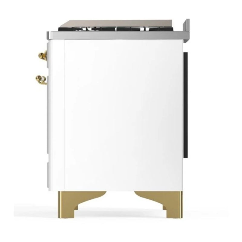 ILVE Majestic II 36" Dual Fuel Freestanding Range in White with Brass Trim, UM09FDQNS3WHGLP