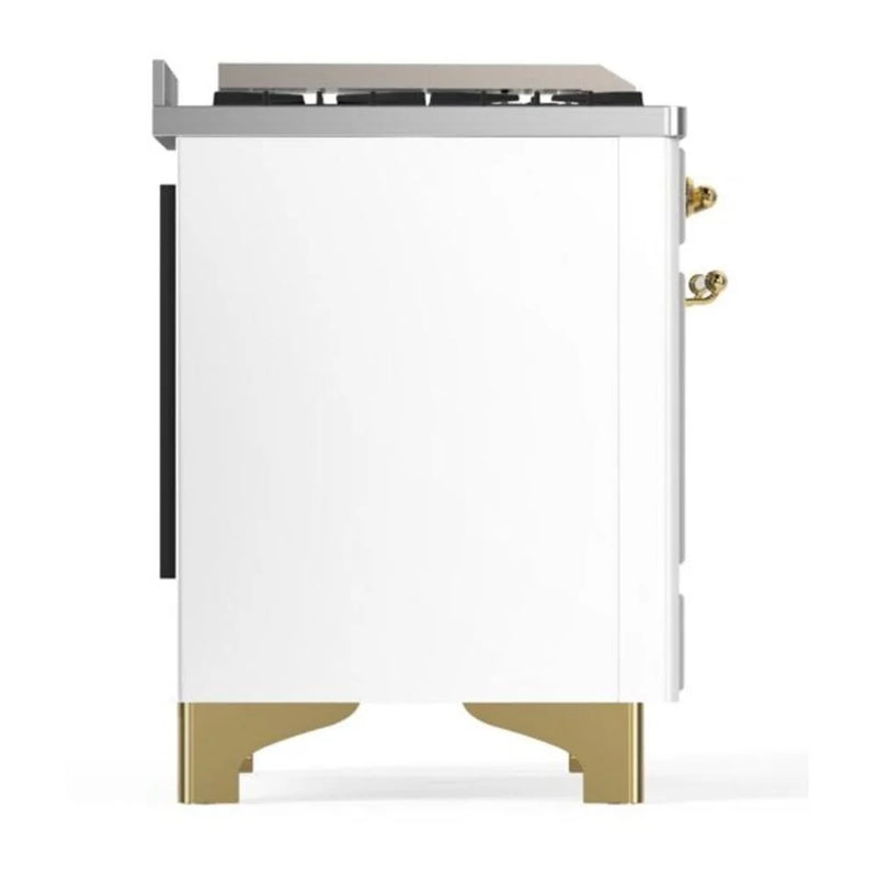 ILVE Majestic II 36" Dual Fuel Freestanding Range in White with Brass Trim, UM09FDQNS3WHGLP