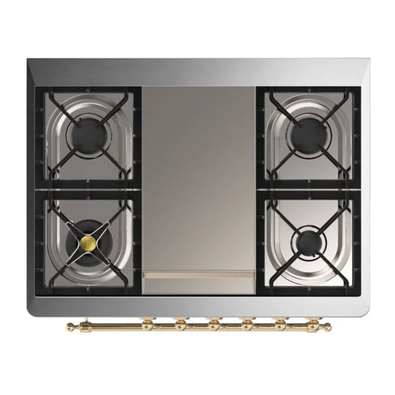 ILVE Majestic II 36" Dual Fuel Freestanding Range in White with Brass Trim, UM09FDQNS3WHG