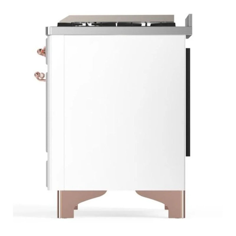 ILVE Majestic II 36" Dual Fuel Freestanding Range in White with Copper Trim, UM09FDQNS3WHPLP