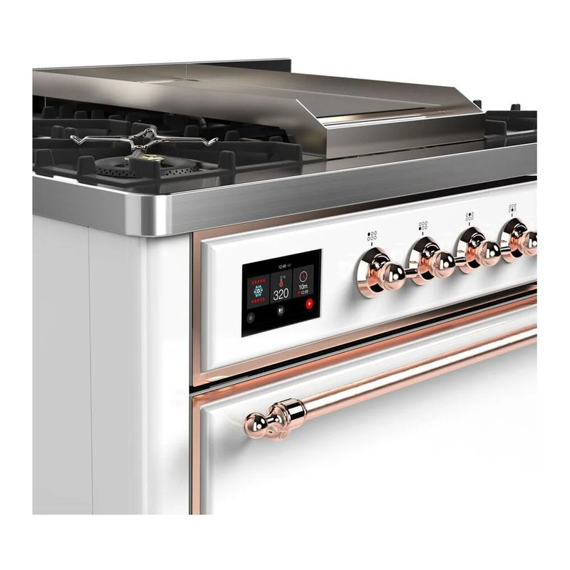 ILVE Majestic II 36" Dual Fuel Freestanding Range in White with Copper Trim, UM09FDQNS3WHP