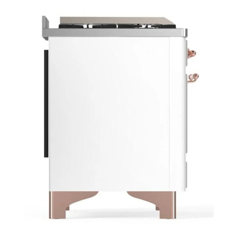 ILVE Majestic II 36" Dual Fuel Freestanding Range in White with Copper Trim, UM09FDQNS3WHP