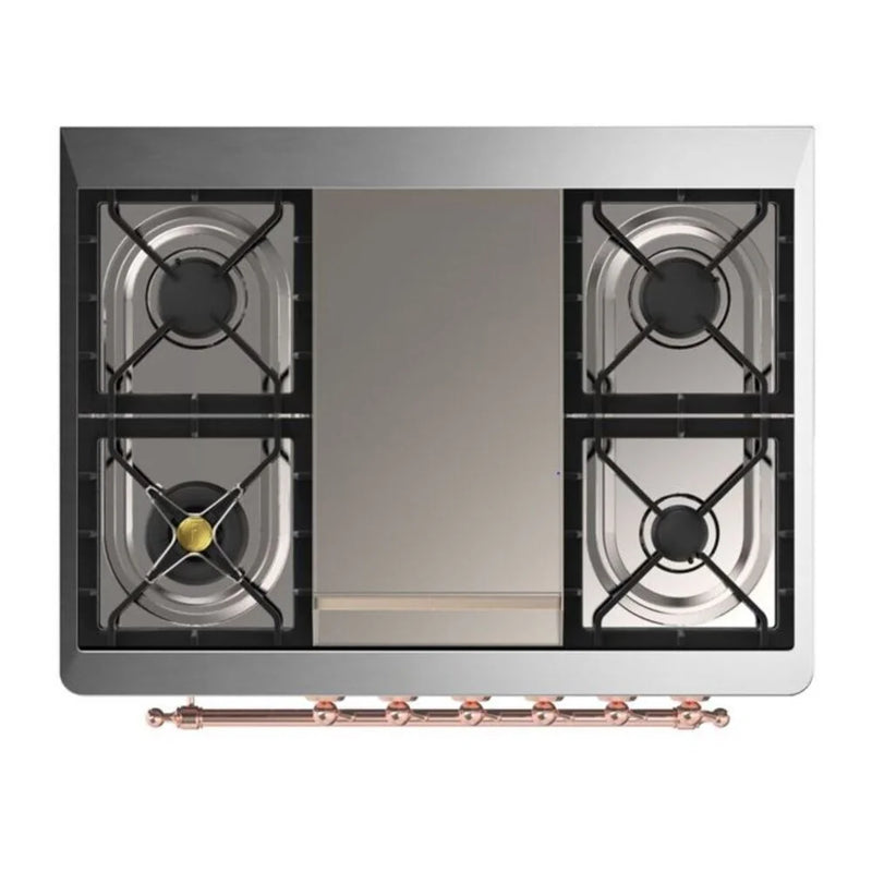 ILVE Majestic II 36" Dual Fuel Freestanding Range in White with Copper Trim, UM09FDQNS3WHP