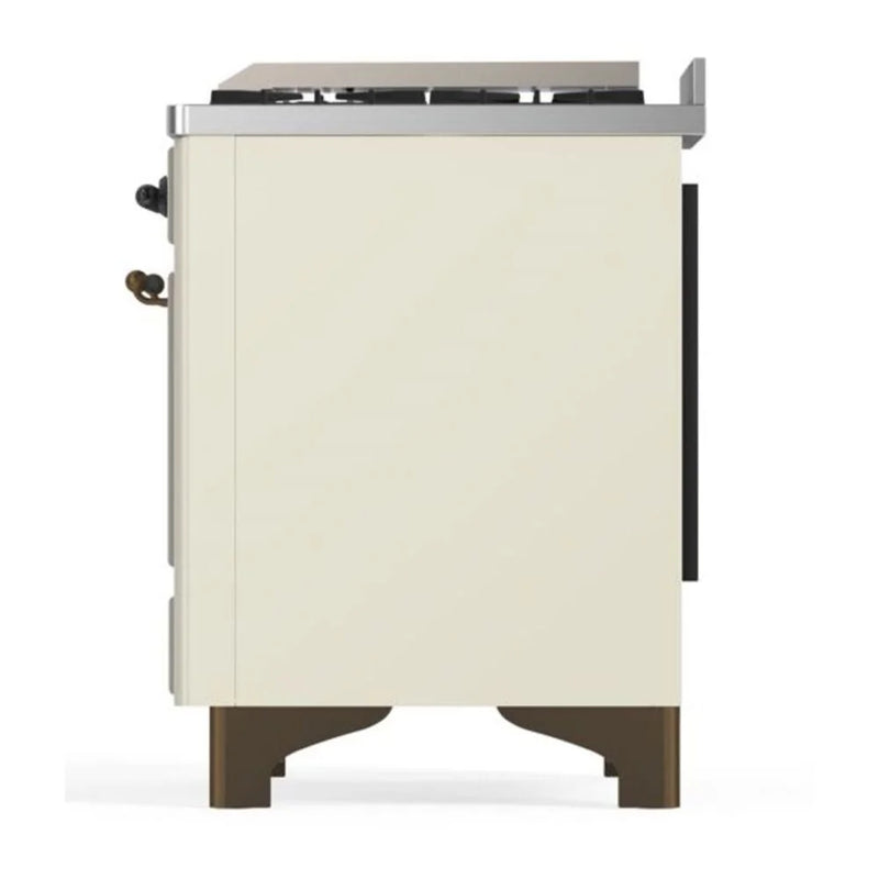 ILVE Majestic II 48" Dual Fuel Freestanding Range in Antique White with Burnished Trim, UM12FDNS3AWBLP
