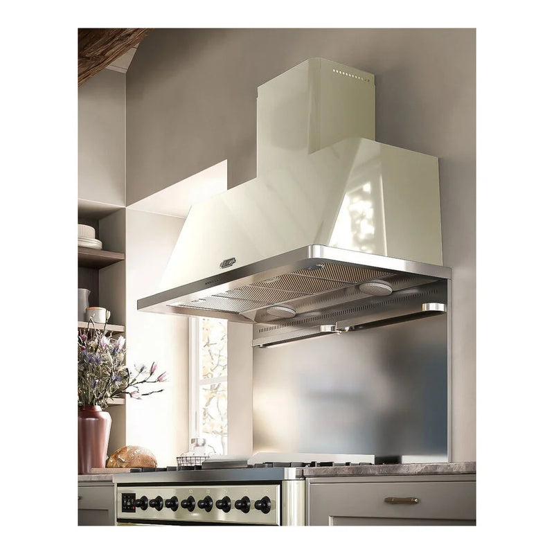 ILVE Majestic II 48" Dual Fuel Freestanding Range in Antique White with Burnished Trim, UM12FDNS3AWB