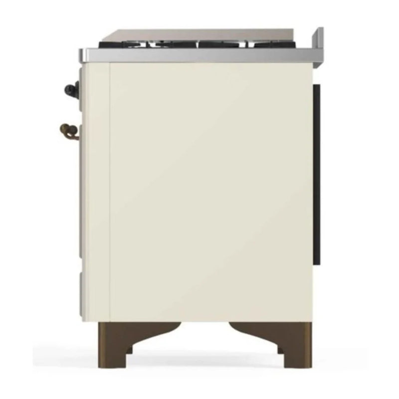 ILVE Majestic II 48" Dual Fuel Freestanding Range in Antique White with Burnished Trim, UM12FDNS3AWB