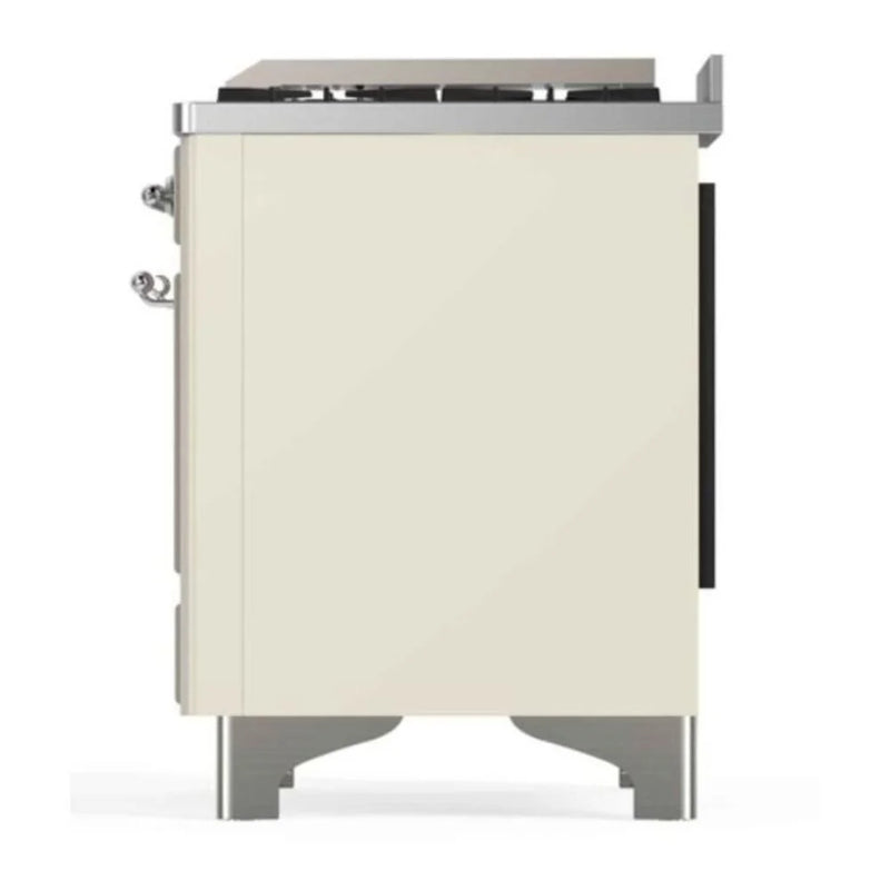 ILVE Majestic II 48" Dual Fuel Freestanding Range in Antique White with Chrome Trim, UM12FDNS3AWCLP