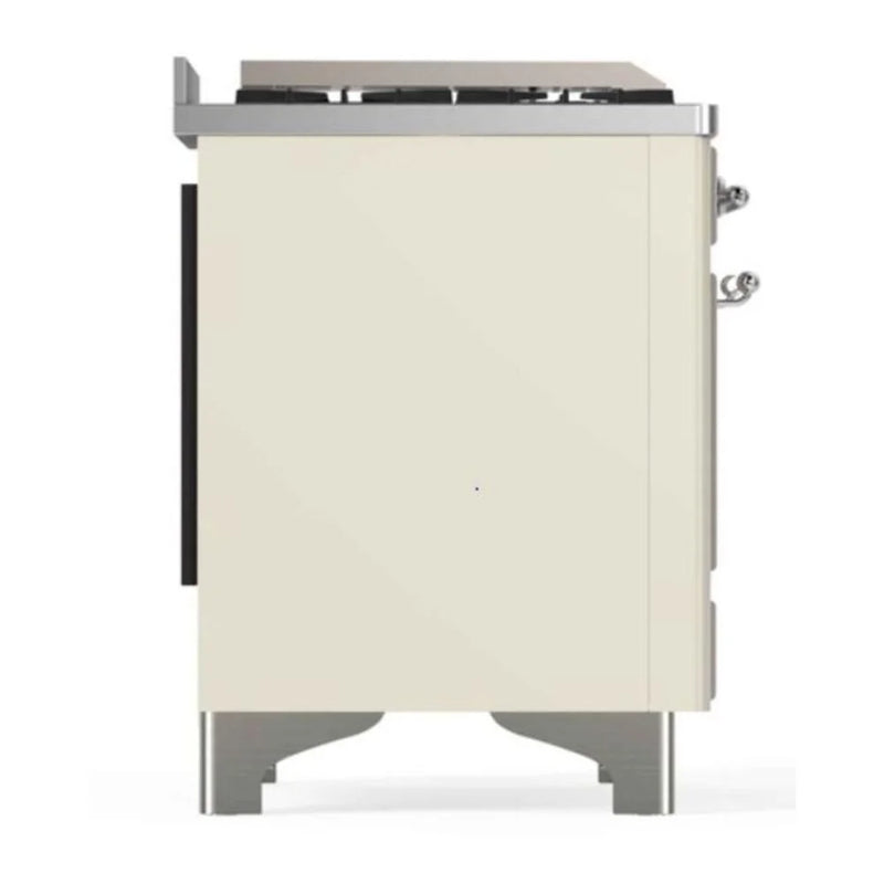 ILVE Majestic II 48" Dual Fuel Freestanding Range in Antique White with Chrome Trim, UM12FDNS3AWC