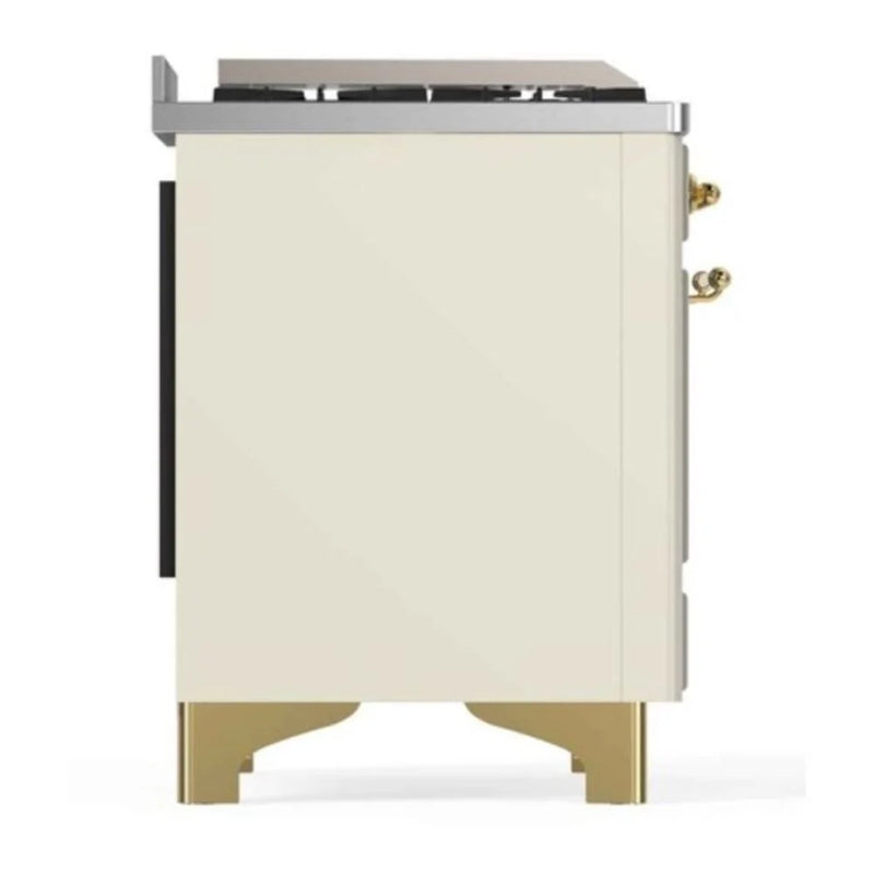 ILVE Majestic II 48" Dual Fuel Freestanding Range in Antique White with Brass Trim, UM12FDNS3AWG