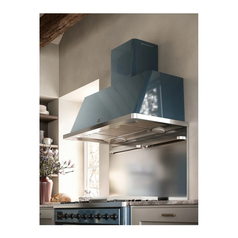 ILVE Majestic II 48" Dual Fuel Freestanding Range in Blue Grey with Burnished Trim, UM12FDNS3BGB