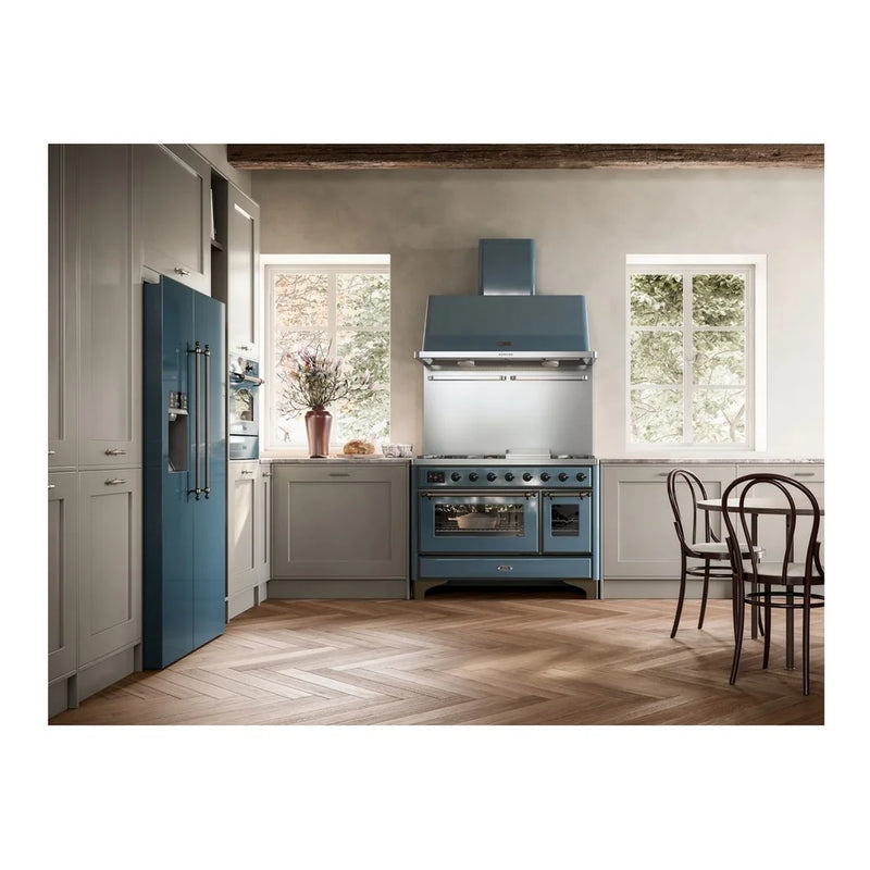 ILVE Majestic II 48" Dual Fuel Freestanding Range in Blue Grey with Burnished Trim, UM12FDNS3BGB