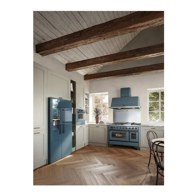 ILVE Majestic II 48" Dual Fuel Freestanding Range in Blue Grey with Burnished Trim, UM12FDNS3BGB