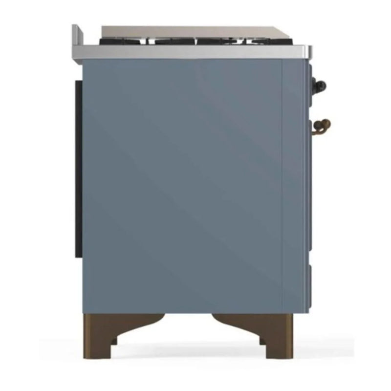 ILVE Majestic II 48" Dual Fuel Freestanding Range in Blue Grey with Burnished Trim, UM12FDNS3BGB