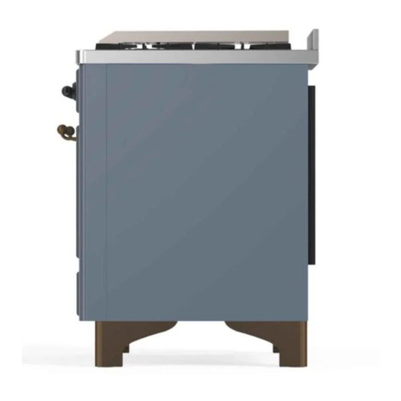 ILVE Majestic II 48" Dual Fuel Freestanding Range in Blue Grey with Burnished Trim, UM12FDNS3BGB