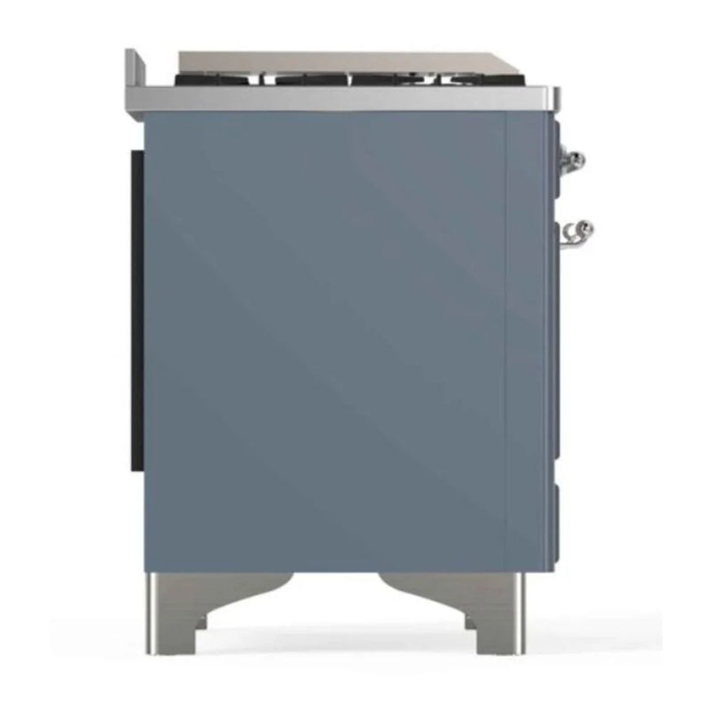 ILVE Majestic II 48" Dual Fuel Freestanding Range in Blue Grey with Chrome Trim, UM12FDNS3BGC
