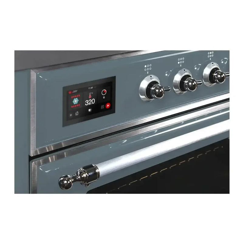ILVE Majestic II 48" Dual Fuel Freestanding Range in Blue Grey with Chrome Trim, UM12FDNS3BGC