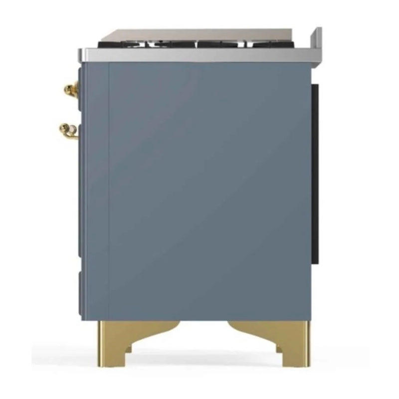 ILVE Majestic II 48" Dual Fuel Freestanding Range in Blue Grey with Brass Trim, UM12FDNS3BGGLP