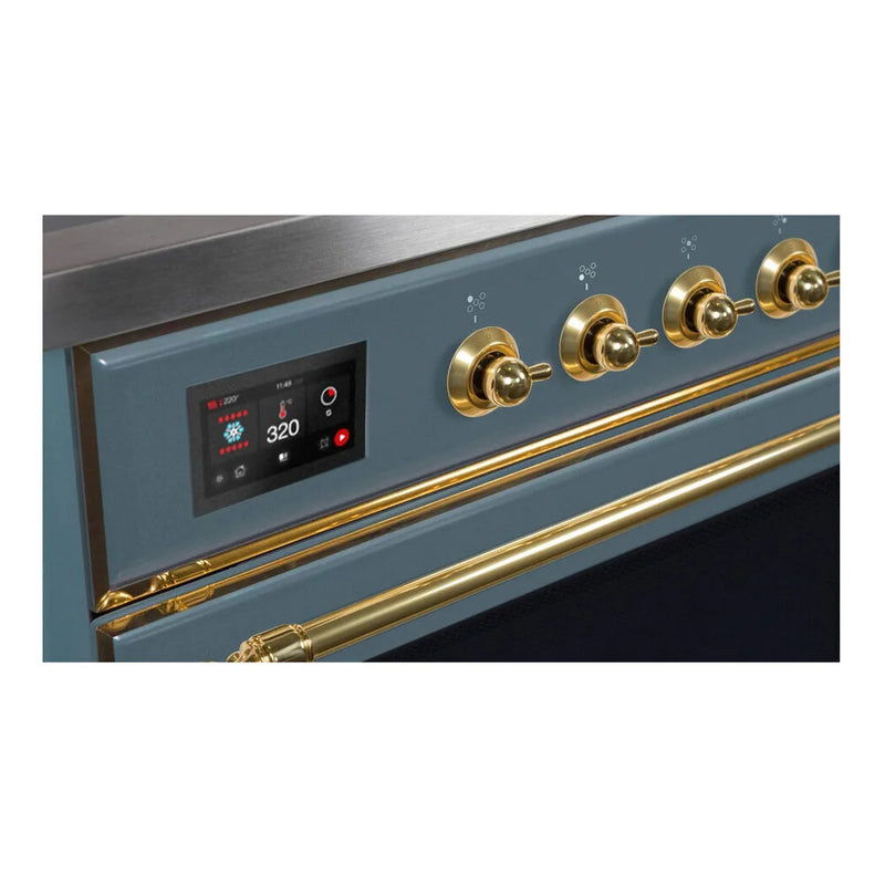 ILVE Majestic II 48" Dual Fuel Freestanding Range in Blue Grey with Brass Trim, UM12FDNS3BGG