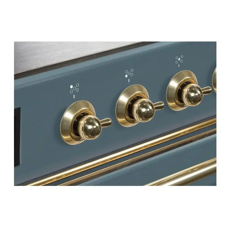 ILVE Majestic II 48" Dual Fuel Freestanding Range in Blue Grey with Brass Trim, UM12FDNS3BGG