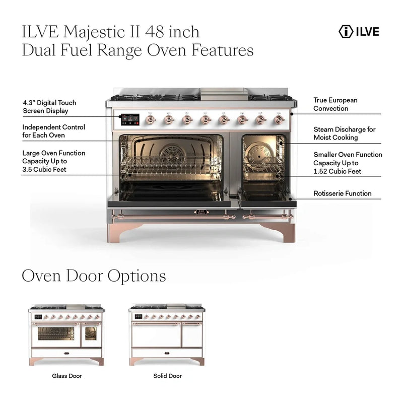 ILVE Majestic II 48" Dual Fuel Freestanding Range in Blue Grey with Copper Trim, UM12FDNS3BGP