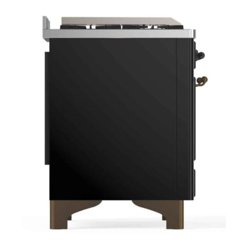 ILVE Majestic II 48" Dual Fuel Freestanding Range in Glossy Black with Burnished Trim, UM12FDNS3BKBLP