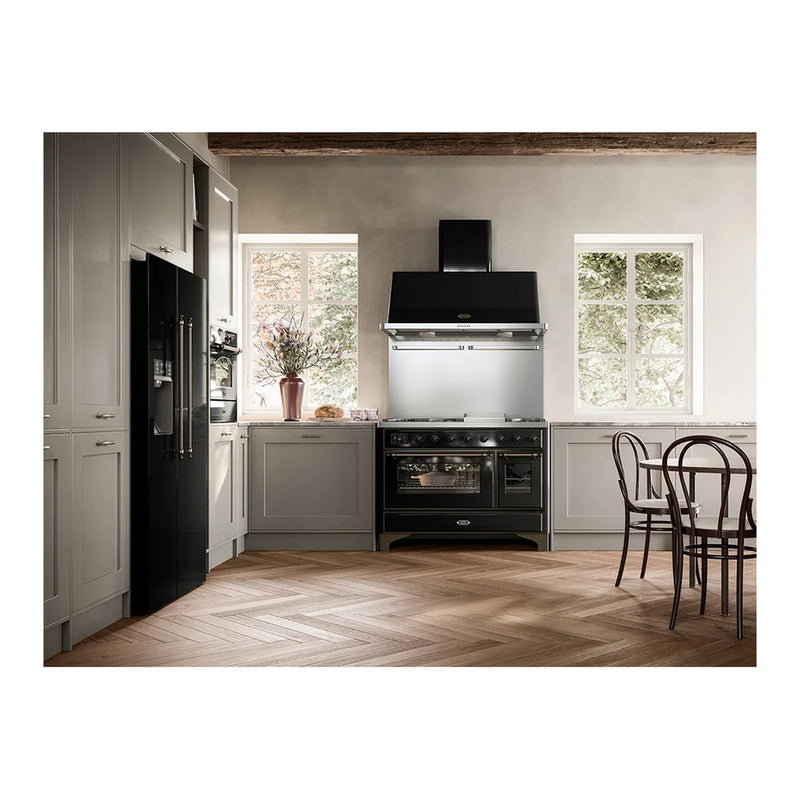 ILVE Majestic II 48" Dual Fuel Freestanding Range in Glossy Black with Burnished Trim, UM12FDNS3BKB
