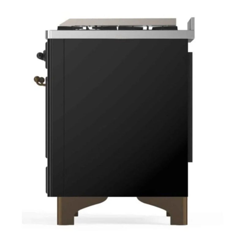 ILVE Majestic II 48" Dual Fuel Freestanding Range in Glossy Black with Burnished Trim, UM12FDNS3BKB
