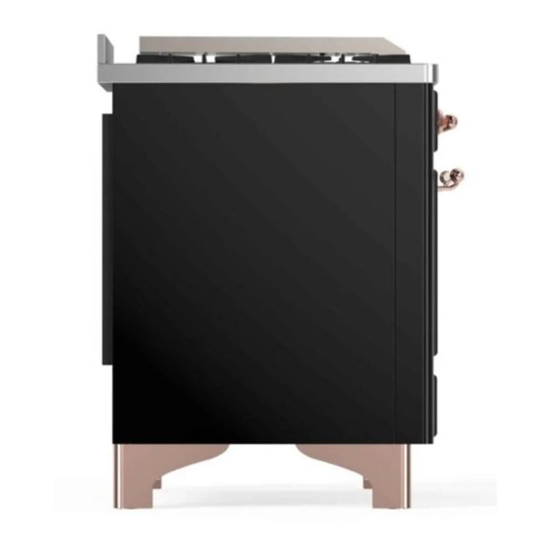 ILVE Majestic II 48" Dual Fuel Freestanding Range in Glossy Black with Copper Trim, UM12FDNS3BKPLP